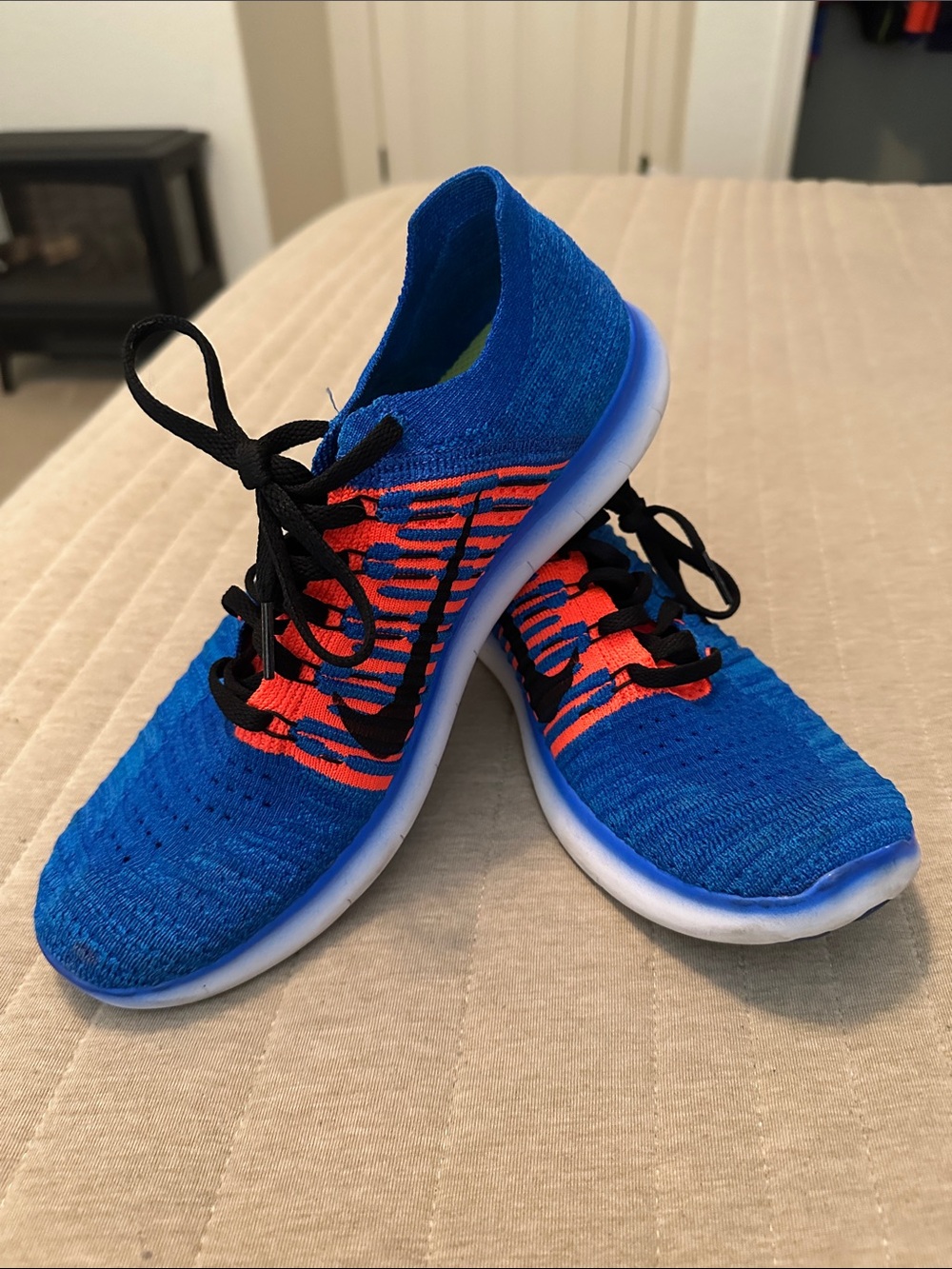 Nike Free RN Flyknit running shoes in blue & orange